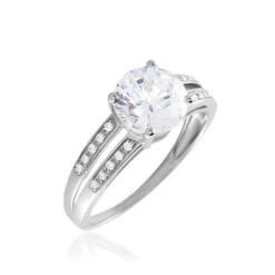 Bague Solitaire Anthyme Or Blanc Oxyde De Zirconium