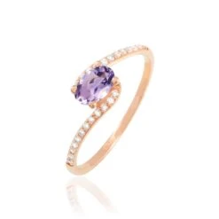 Bague Loriane Or Rose Amethyste Et Oxyde De Zirconium