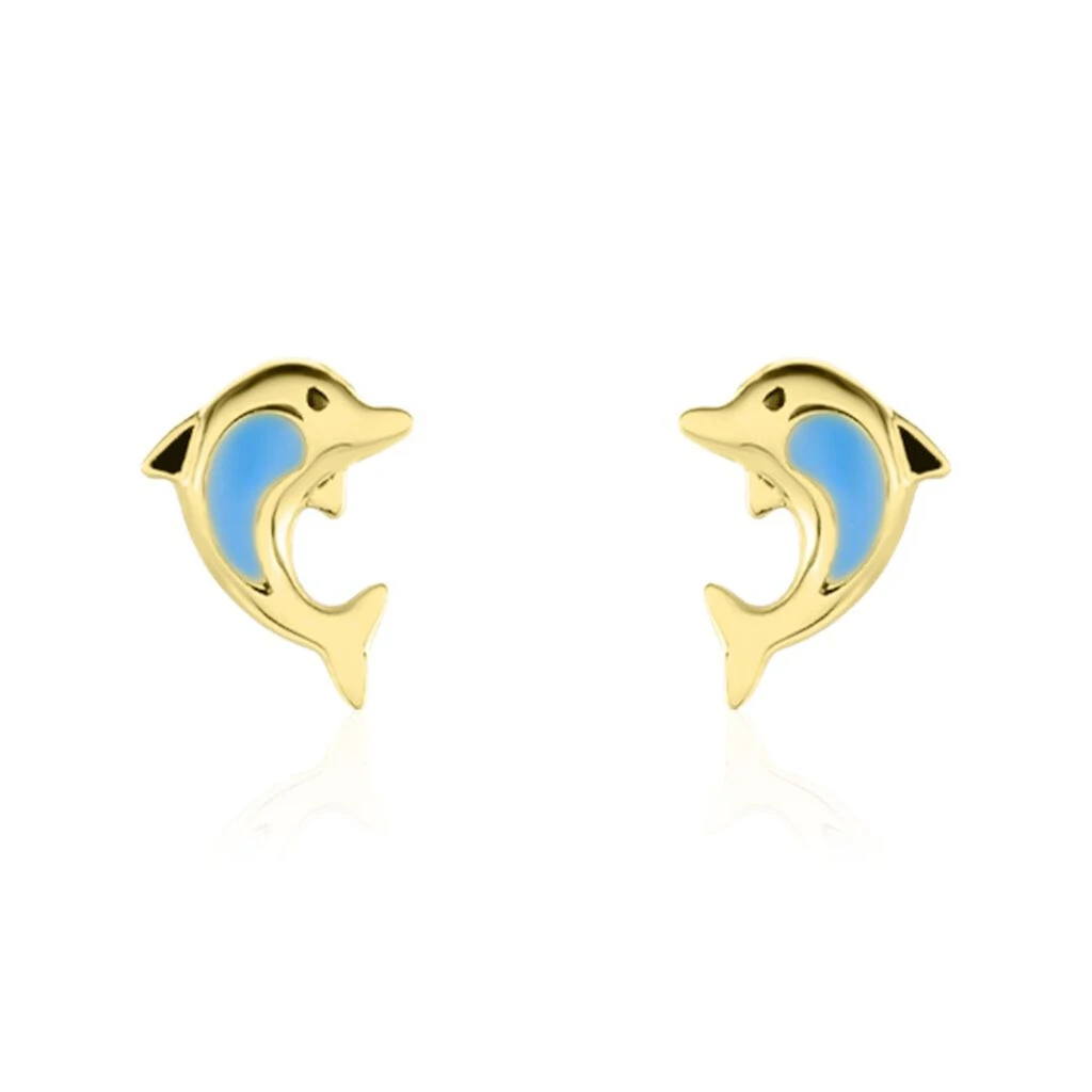 Boucles D'oreilles Puces Mael Dauphin Or Jaune 3 Boucles D'oreilles Puces Mael Dauphin Or Jaune