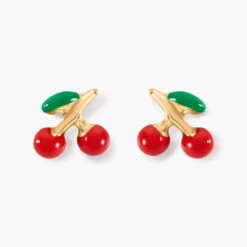 Boucles D'oreilles Puces Cherry Cerise Or Jaune