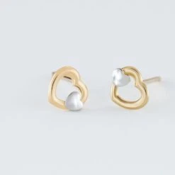 Boucles D'oreilles Puces Anne-maudae Double Coeurs Or Bicolore -Fanny Boutique B3OF2W0236 view2