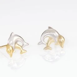 Boucles D'oreilles Puces Fulvie Double Dauphins Or Bicolore -Fanny Boutique B3OF2W0239 view2