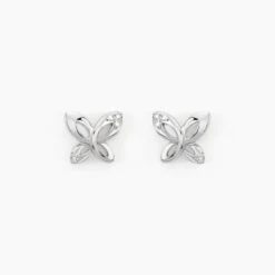 Boucles D'oreilles Puces Papillon Or Blanc Diamant