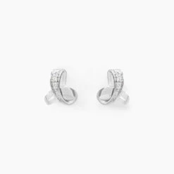 Boucles D'oreilles Puces Volute Or Blanc Diamant