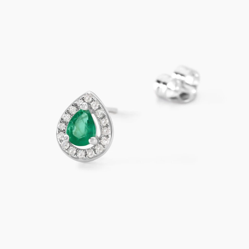 Boucles D'oreilles Puces Elheme Or Blanc Emeraude Et Diamant 4 Boucles D'oreilles Puces Elheme Or Blanc Emeraude Et Diamant – Image 2