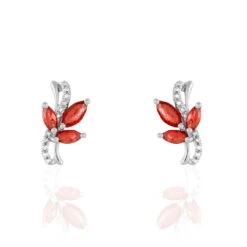 Boucles D'oreilles Puces Angie Or Blanc Diamant Et Rubis