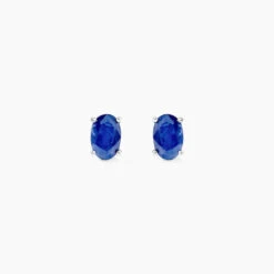 Boucles D'oreilles Puces Ovale Or Blanc Saphir