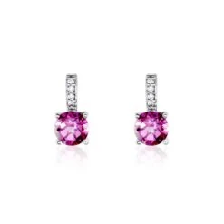 Boucles D'oreilles Puces Noora Or Blanc Topaze Rose Oxyde De Zirconium