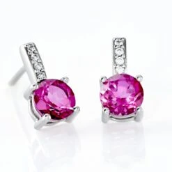 Boucles D'oreilles Puces Noora Or Blanc Topaze Rose Oxyde De Zirconium -Fanny Boutique B3OFBTS005 view2