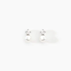 Boucles D'oreilles Puces Eolande Or Blanc Perle De Culture Et Oxyde