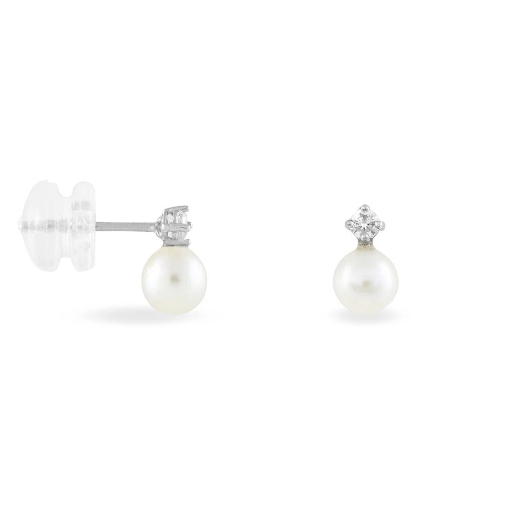 Boucles D'oreilles Puces Eolande Or Blanc Perle De Culture Et Oxyde 4 Boucles D'oreilles Puces Eolande Or Blanc Perle De Culture Et Oxyde – Image 2