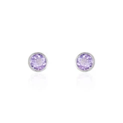 Boucles D'oreilles Puces Edy Serti Clos Or Blanc Amethyste