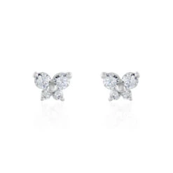 Boucles D'oreilles Puces Eleanor Fleur Or Blanc Oxyde De Zirconium