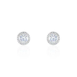 Boucles D'oreilles Puces Stelila Or Blanc Oxyde De Zirconium