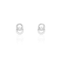 Boucles D'oreilles Puces Edmee Double Cercles Or Blanc Oxyde