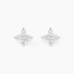 Boucles D'oreilles Puces Winter Flower Or Blanc Oxyde De Zirconium