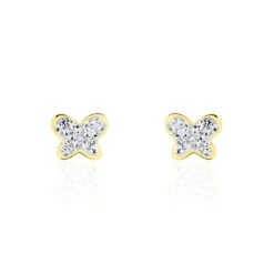 Boucles D'oreilles Puces Or Jaune Cercis Strass
