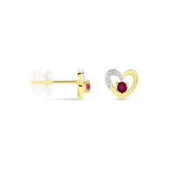Boucles D'oreilles Puces Kyrill Or Jaune Rubis Diamants -Fanny Boutique B3OFJRR120 view1