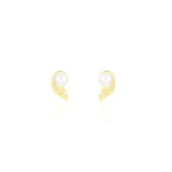 Boucles D'oreilles Puces Antoinette Or Jaune Perle De Culture