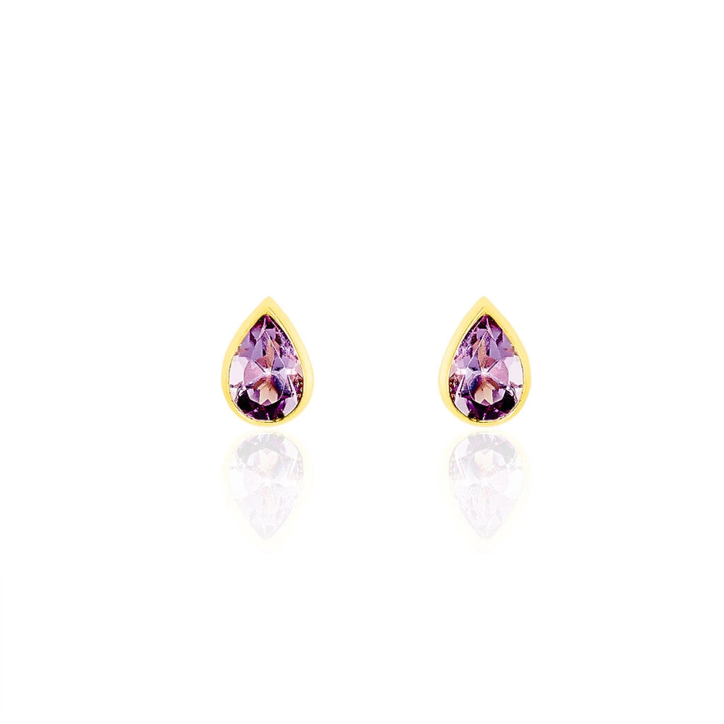 Boucles D'oreilles Puces Fassia Or Jaune Amethyste 3 Boucles D'oreilles Puces Fassia Or Jaune Amethyste