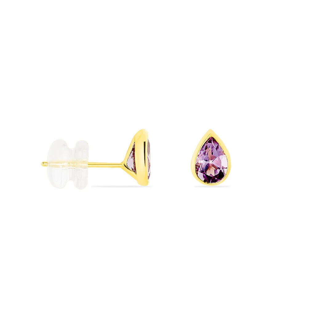 Boucles D'oreilles Puces Fassia Or Jaune Amethyste 4 Boucles D'oreilles Puces Fassia Or Jaune Amethyste – Image 2