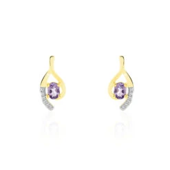 Boucles D'oreilles Sagesse Or Jaune Amethyste Oxyde