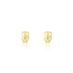 Boucles D'oreilles Puces Helois Hibou Or Jaune Oxyde De Zirconium