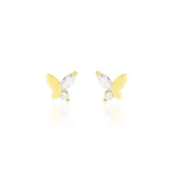 Boucles D'oreilles Puces Evaelle Papillon Or Jaune Oxyde De Zirconium