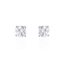 Boucles D'oreilles Puces 4 Griffes Or Blanc Diamant Synthetique