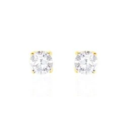 Boucles D'oreilles Puces 4 Griffes Or Jaune Diamant Synthetique