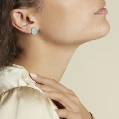 Boucles D'oreilles Puces Leeve Plaqué Or Jaune Amazonite Oxyde 9 Boucles D'oreilles Puces Leeve Plaqué Or Jaune Amazonite Oxyde -Fanny Boutique FQOFJAT004 model0