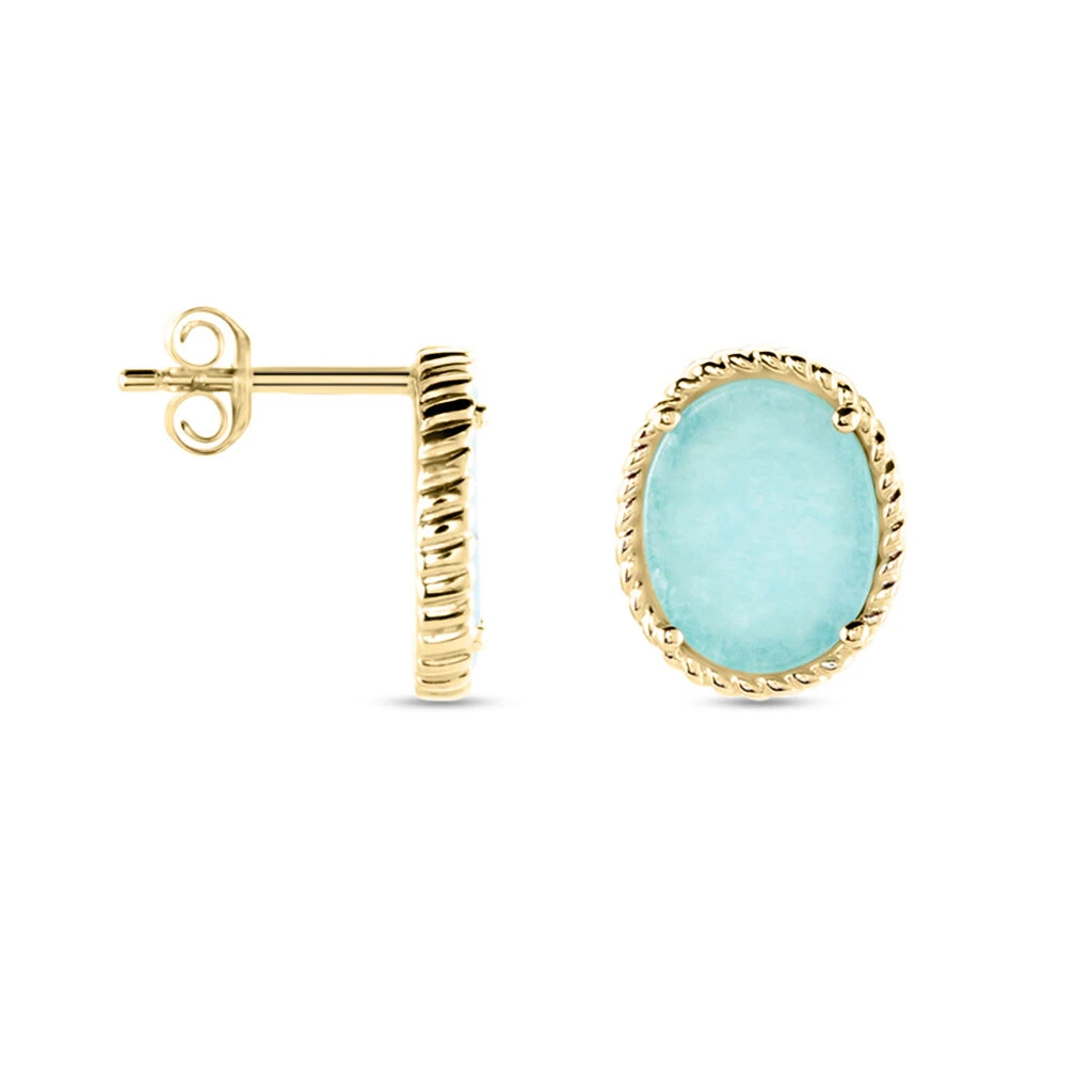 Boucles D'oreilles Puces Leeve Plaqué Or Jaune Amazonite Oxyde 4 Boucles D'oreilles Puces Leeve Plaqué Or Jaune Amazonite Oxyde – Image 2